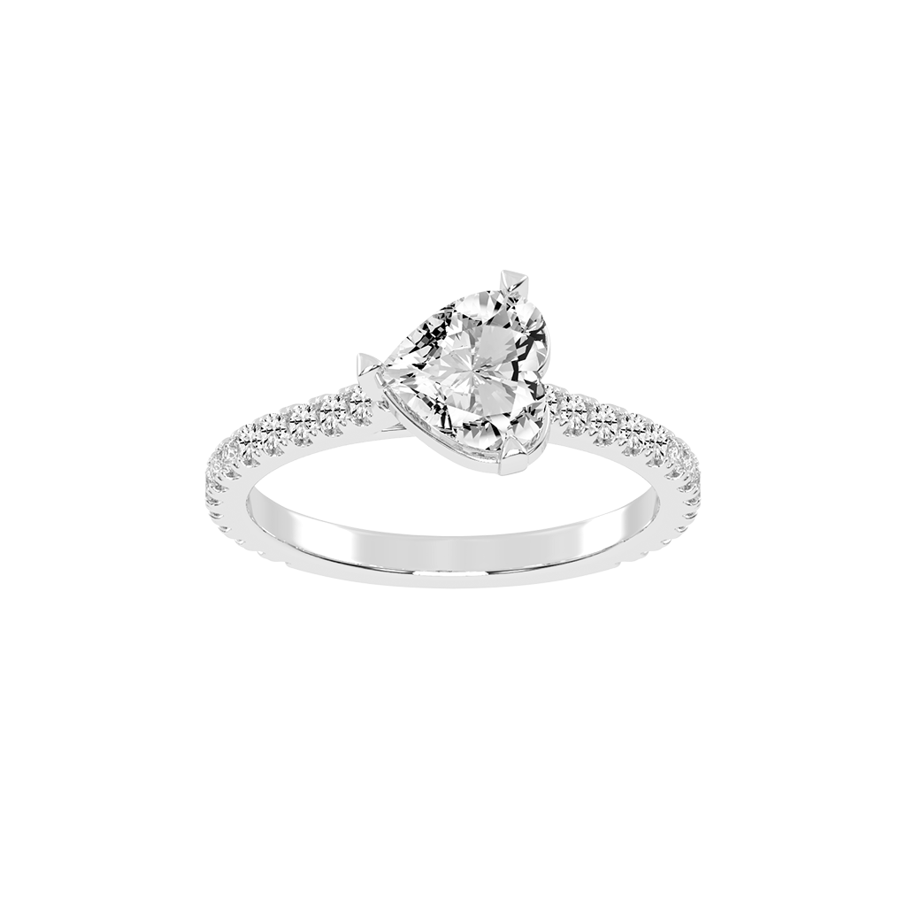 Heart Cut Four Prong Pave  Lab Grown Diamond Engagement Ring