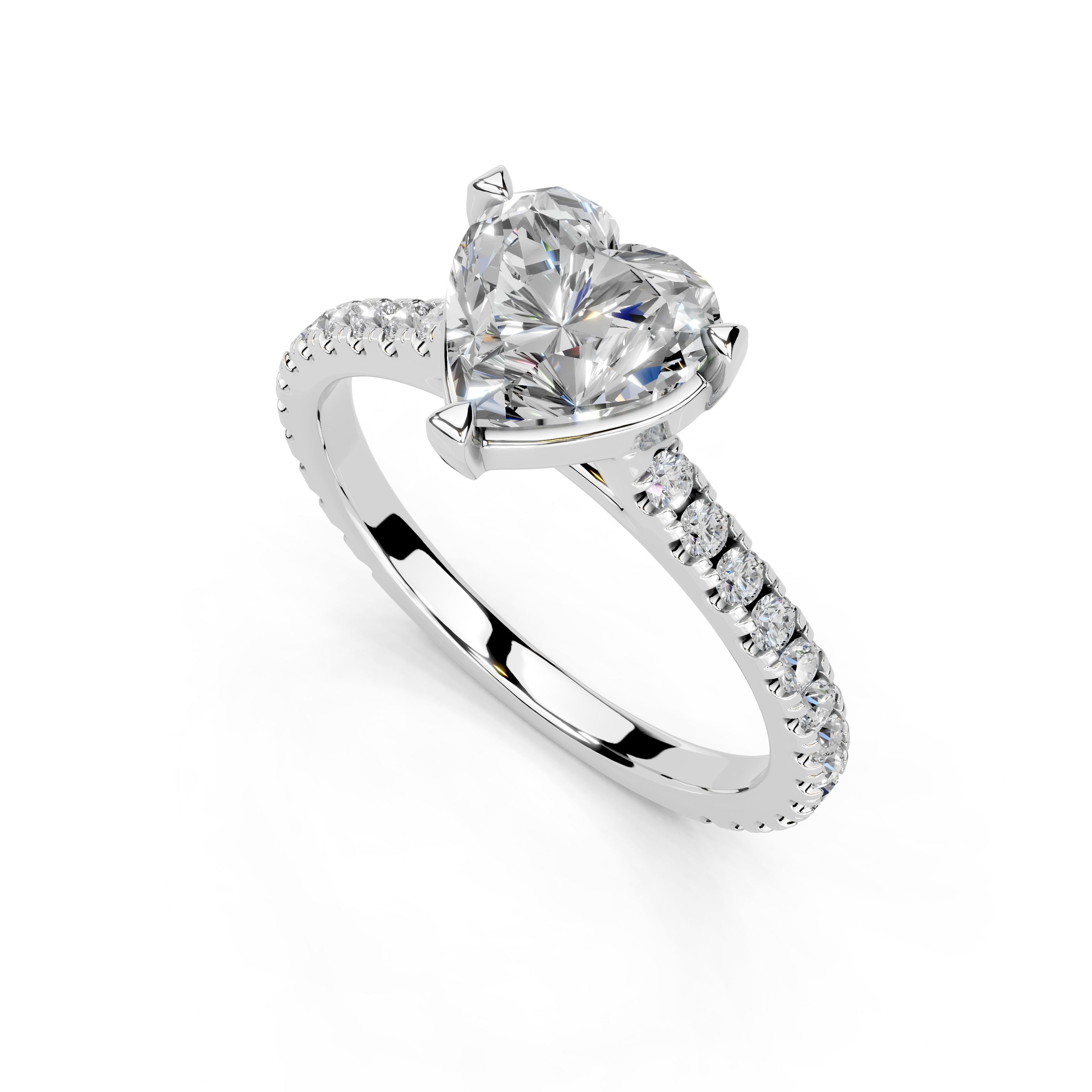 Heart Cut Four Prong Pave  Lab Grown Diamond Engagement Ring