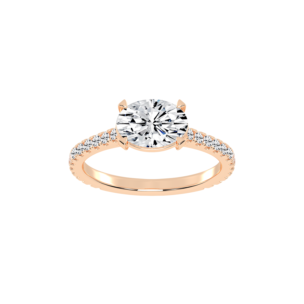 Oval Cut Four Prong Pave  Lab Grown Diamond Engagement Ring