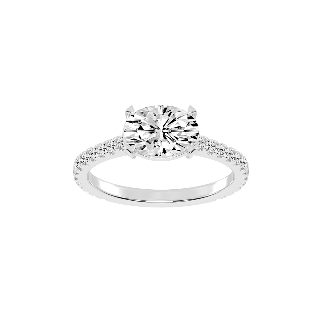 Oval Cut Four Prong Pave  Lab Grown Diamond Engagement Ring