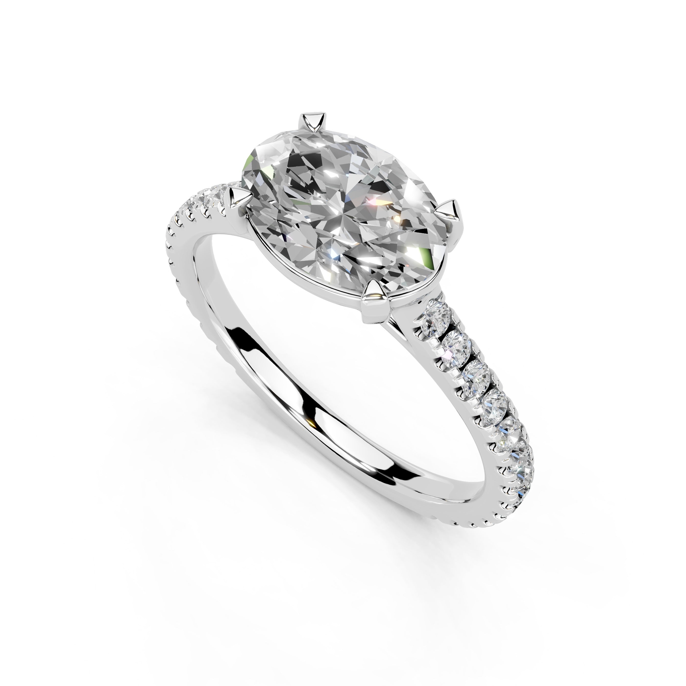 Oval Cut Four Prong Pave  Lab Grown Diamond Engagement Ring