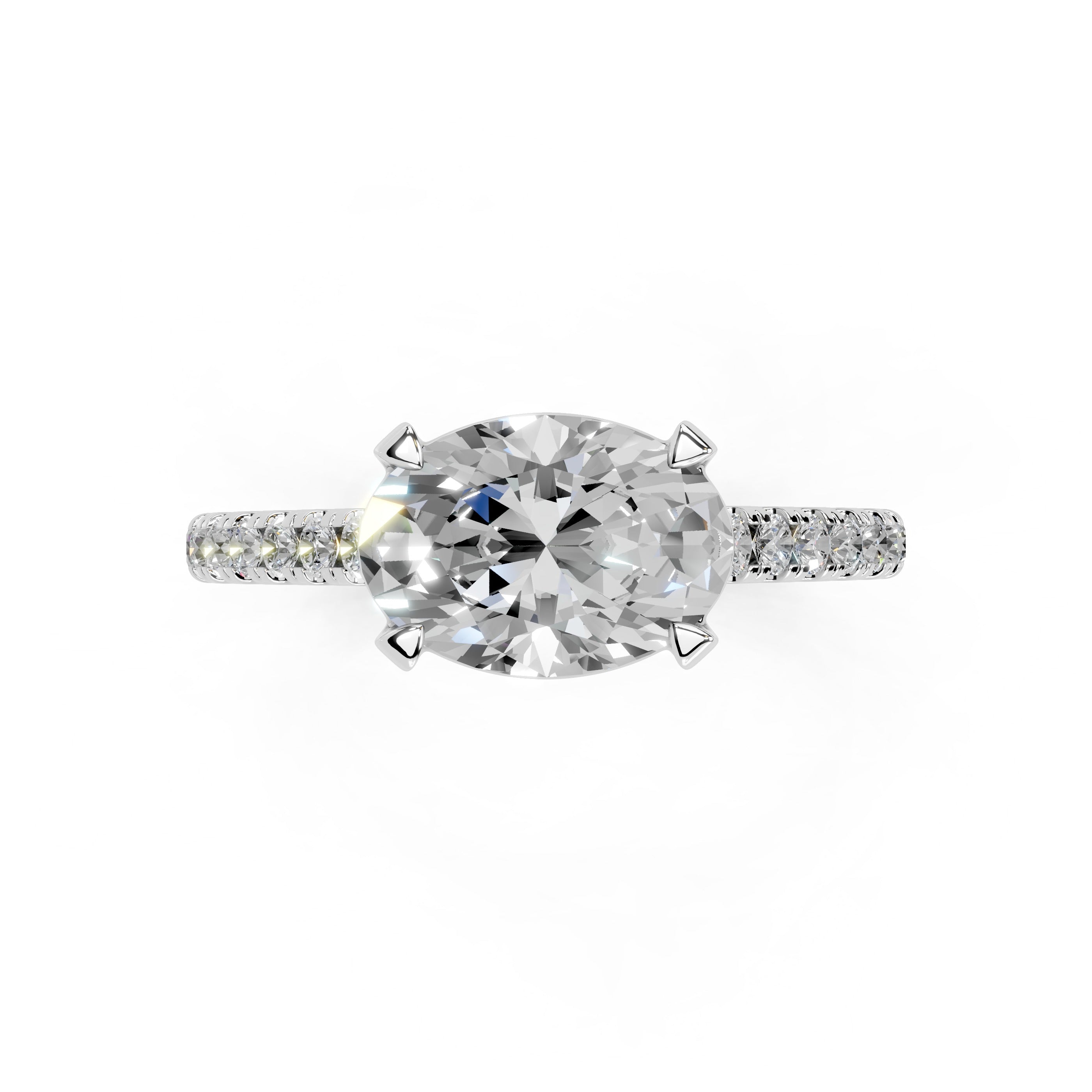 Oval Cut Four Prong Pave  Lab Grown Diamond Engagement Ring