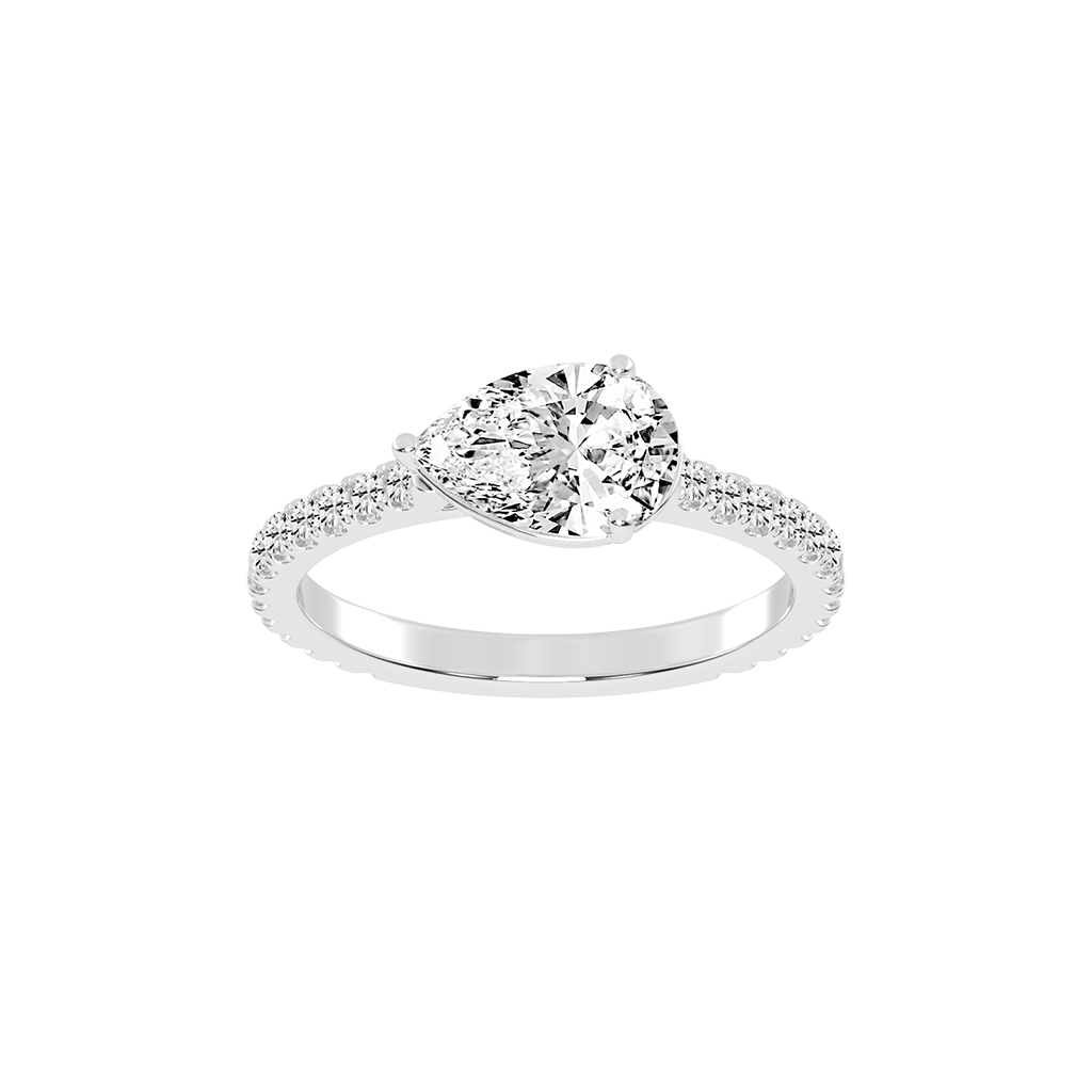 Pear Cut Four Prong Pave  Lab Grown Diamond Engagement Ring