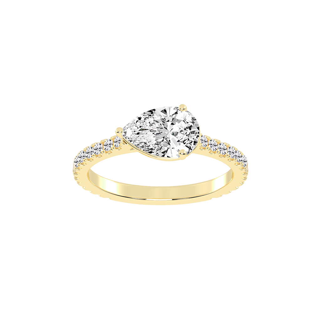 Pear Cut Four Prong Pave  Lab Grown Diamond Engagement Ring