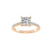 Princess Cut Four Prong Pave  Lab Grown Diamond Engagement Ring