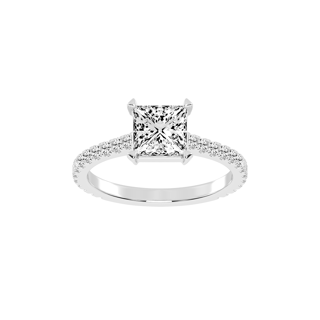 Princess Cut Four Prong Pave  Lab Grown Diamond Engagement Ring