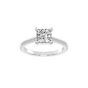 Princess Cut Four Prong Pave  Lab Grown Diamond Engagement Ring