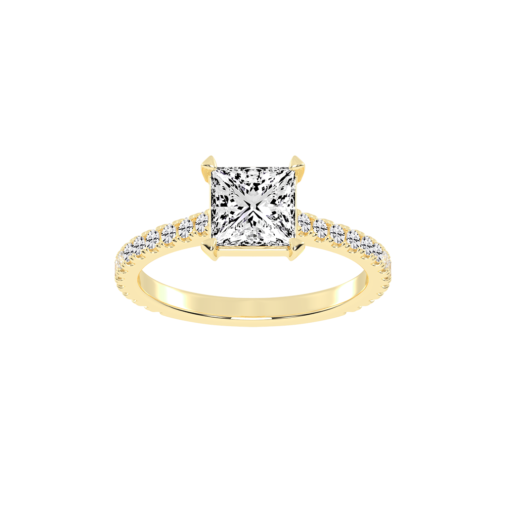 Princess Cut Four Prong Pave  Lab Grown Diamond Engagement Ring