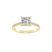 Princess Cut Four Prong Pave  Lab Grown Diamond Engagement Ring