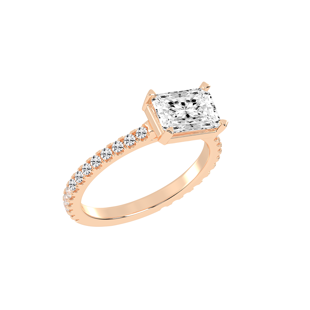 Radiant Cut Four Prong Pave  Lab Grown Diamond Engagement Ring