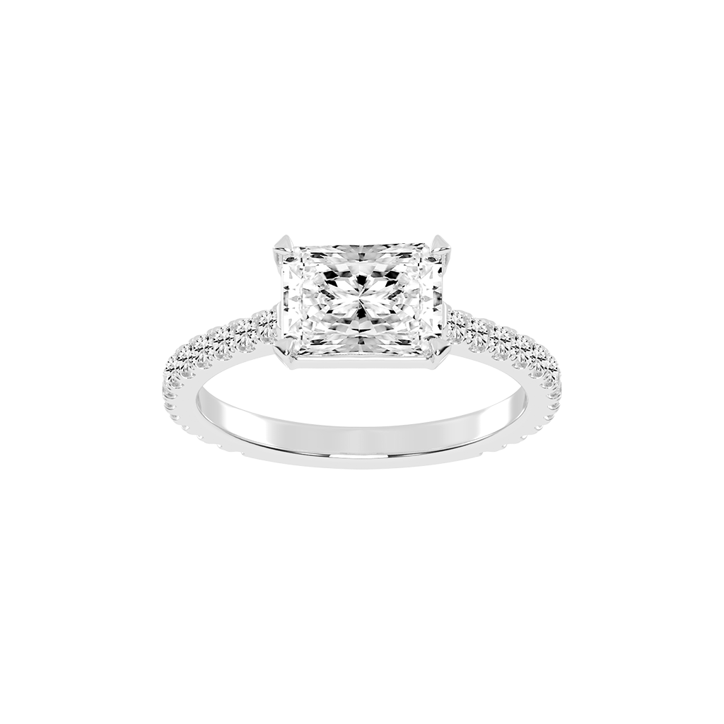 Radiant Cut Four Prong Pave  Lab Grown Diamond Engagement Ring