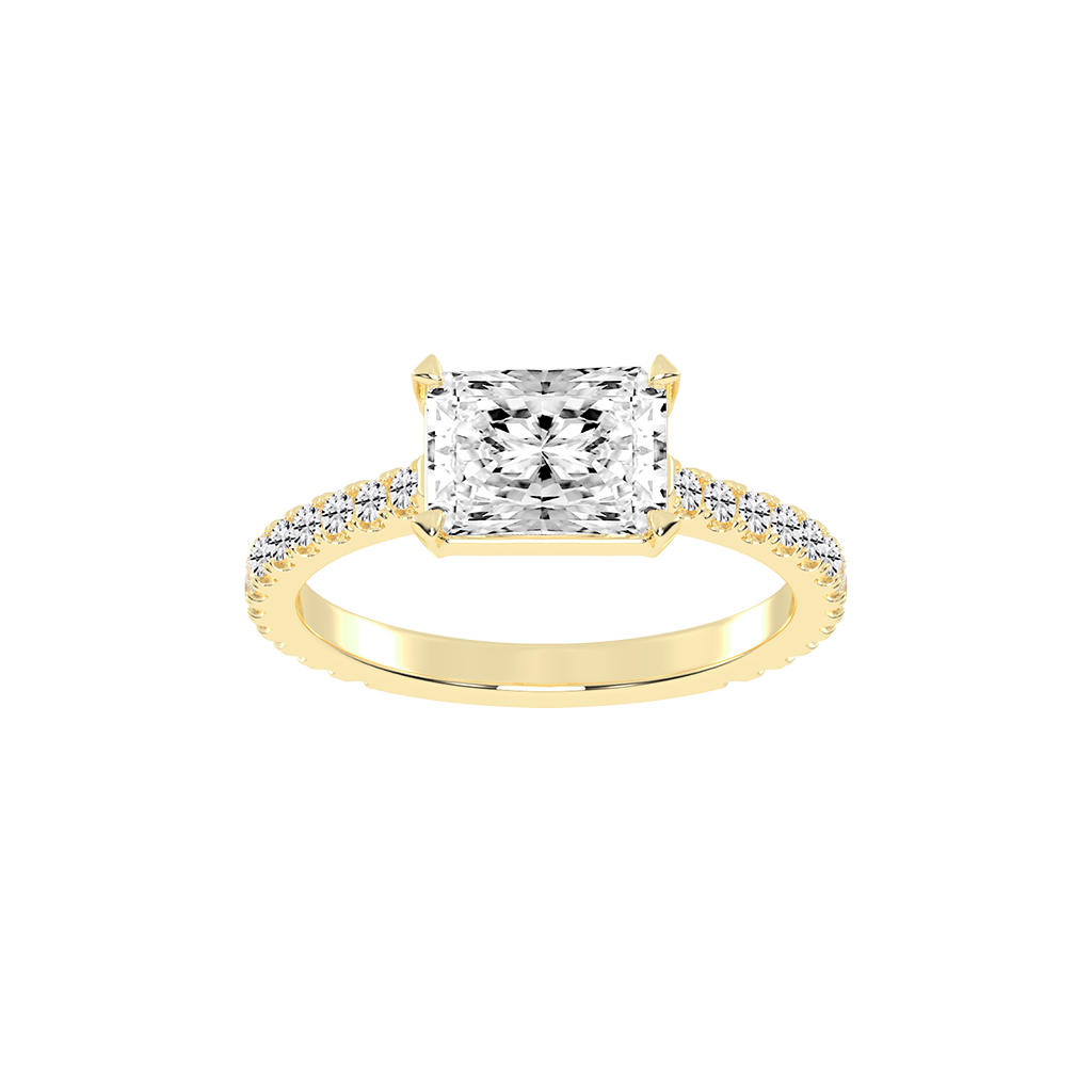 Radiant Cut Four Prong Pave  Lab Grown Diamond Engagement Ring