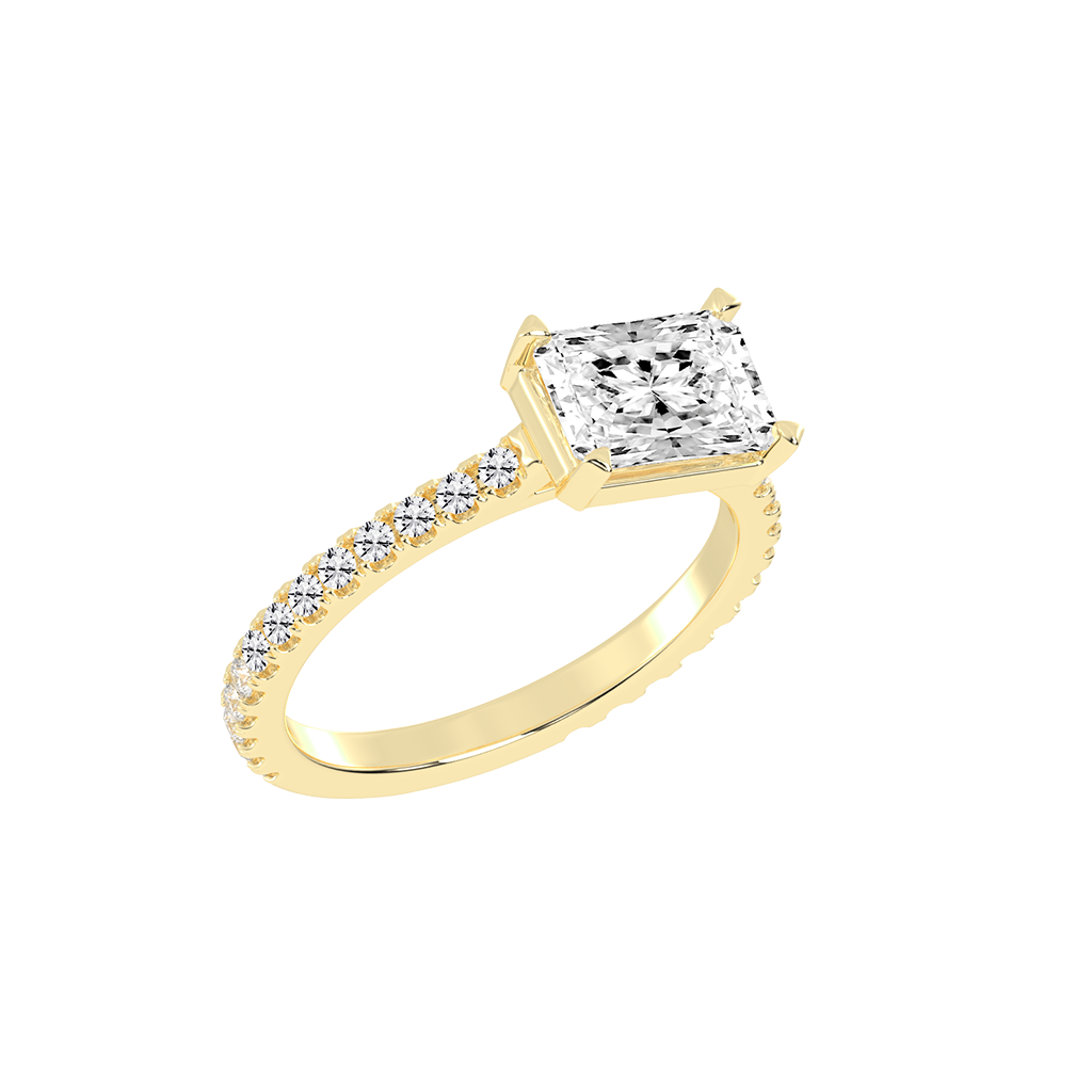 Radiant Cut Four Prong Pave  Lab Grown Diamond Engagement Ring