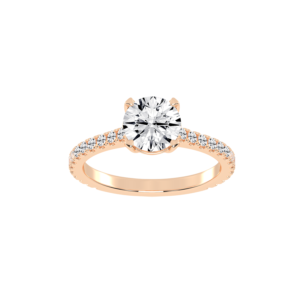 Round Cut Four Prong Pave  Lab Grown Diamond Engagement Ring