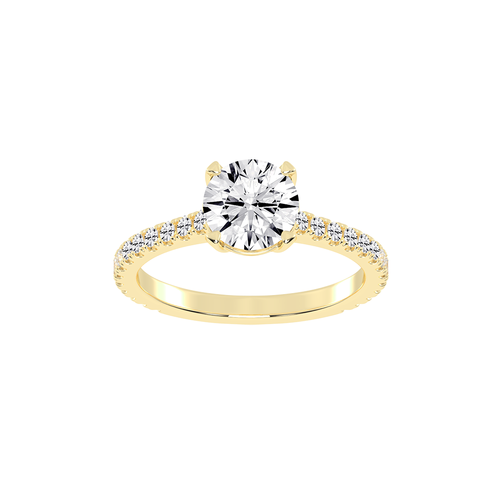 Round Cut Four Prong Pave  Lab Grown Diamond Engagement Ring