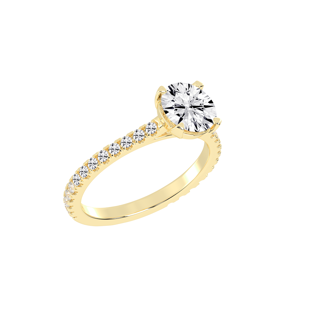 Round Cut Four Prong Pave  Lab Grown Diamond Engagement Ring