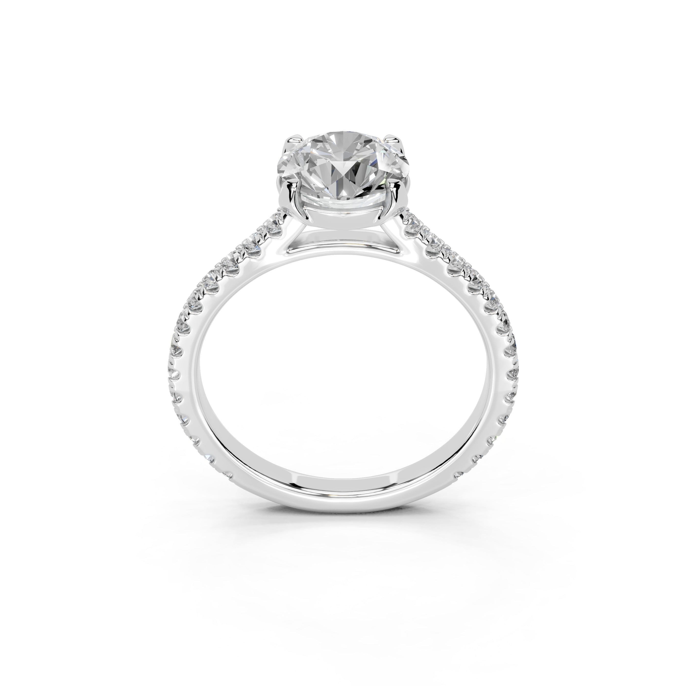 Round Cut Four Prong Pave  Lab Grown Diamond Engagement Ring