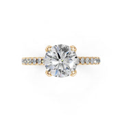 Round Cut Four Prong Pave  Lab Grown Diamond Engagement Ring