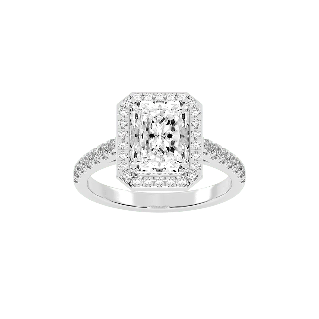 Radiant Cut Pave Setting Halo  Lab Grown Diamond Engagement Ring