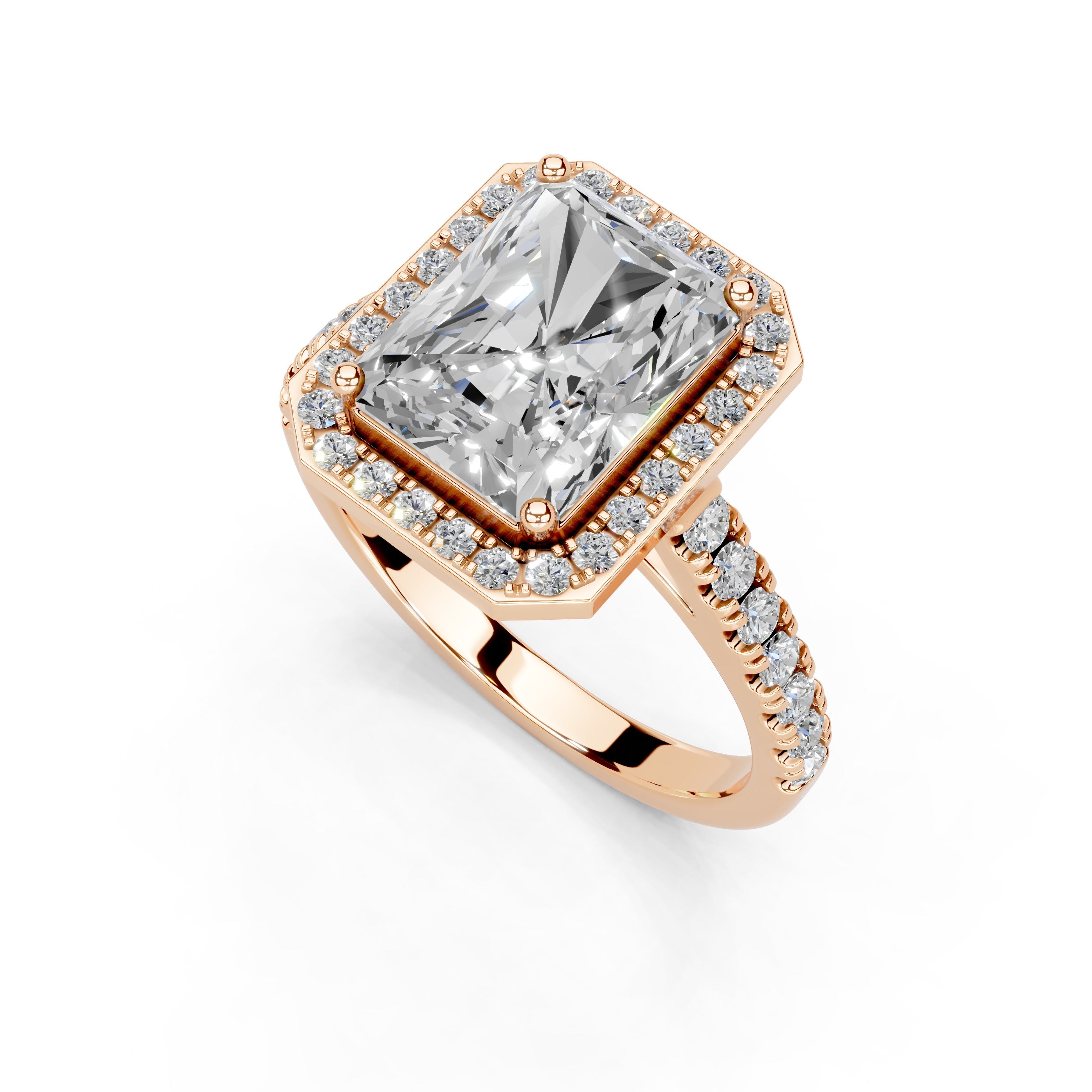 Radiant Cut Pave Setting Halo  Lab Grown Diamond Engagement Ring