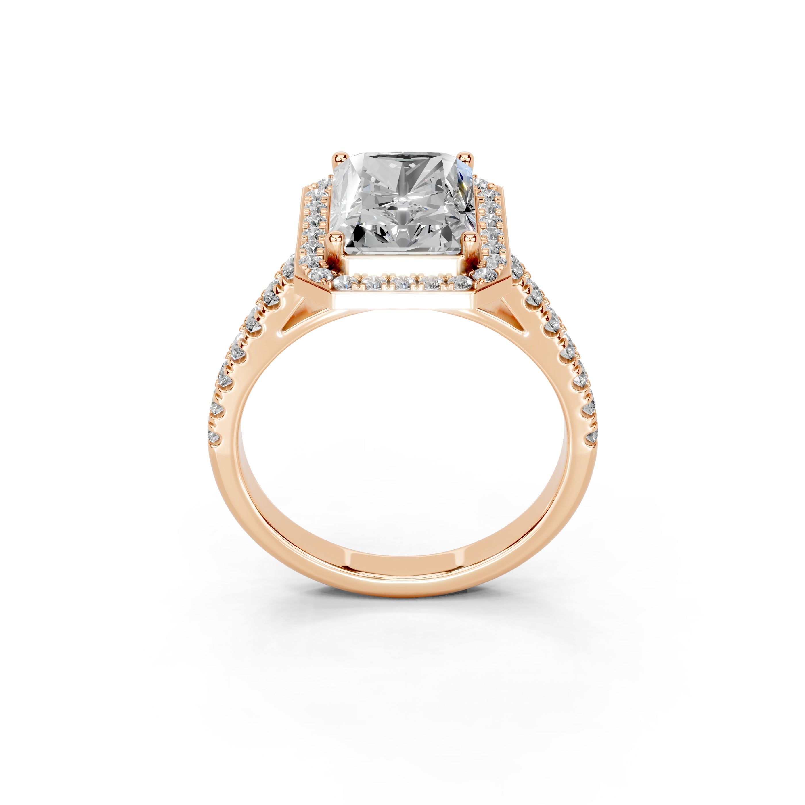 Radiant Cut Pave Setting Halo  Lab Grown Diamond Engagement Ring