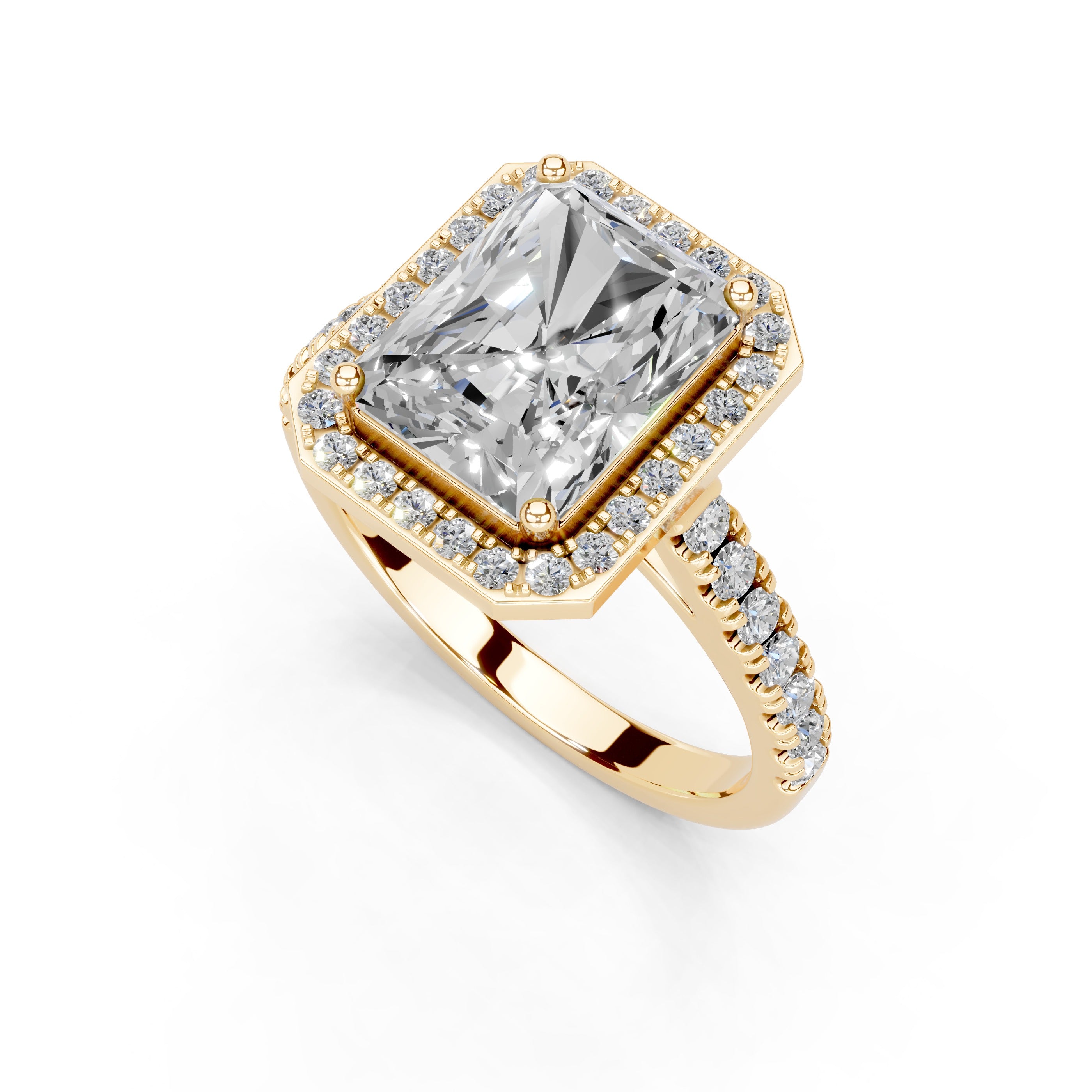 Radiant Cut Pave Setting Halo  Lab Grown Diamond Engagement Ring