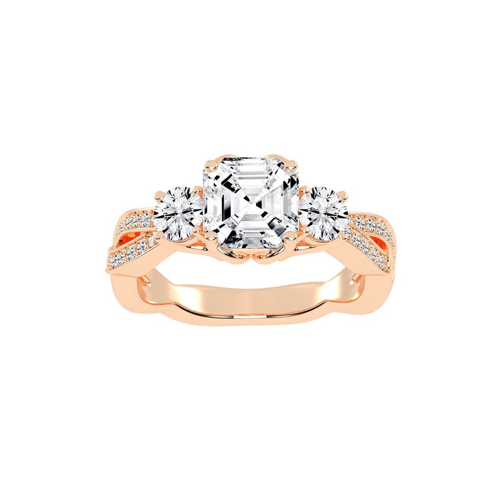 Asscher Cut Fancy Lab Grown Diamond Engagement Ring with Twisted Pave