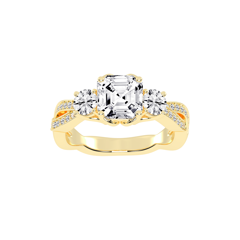 Asscher Cut Fancy Lab Grown Diamond Engagement Ring with Twisted Pave