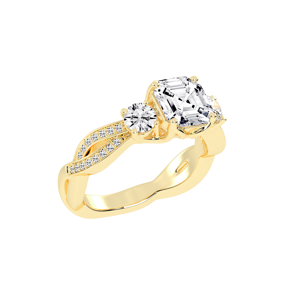 Asscher Cut Fancy Lab Grown Diamond Engagement Ring with Twisted Pave