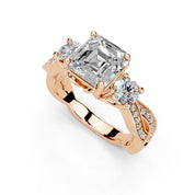 Asscher Cut Fancy Lab Grown Diamond Engagement Ring with Twisted Pave