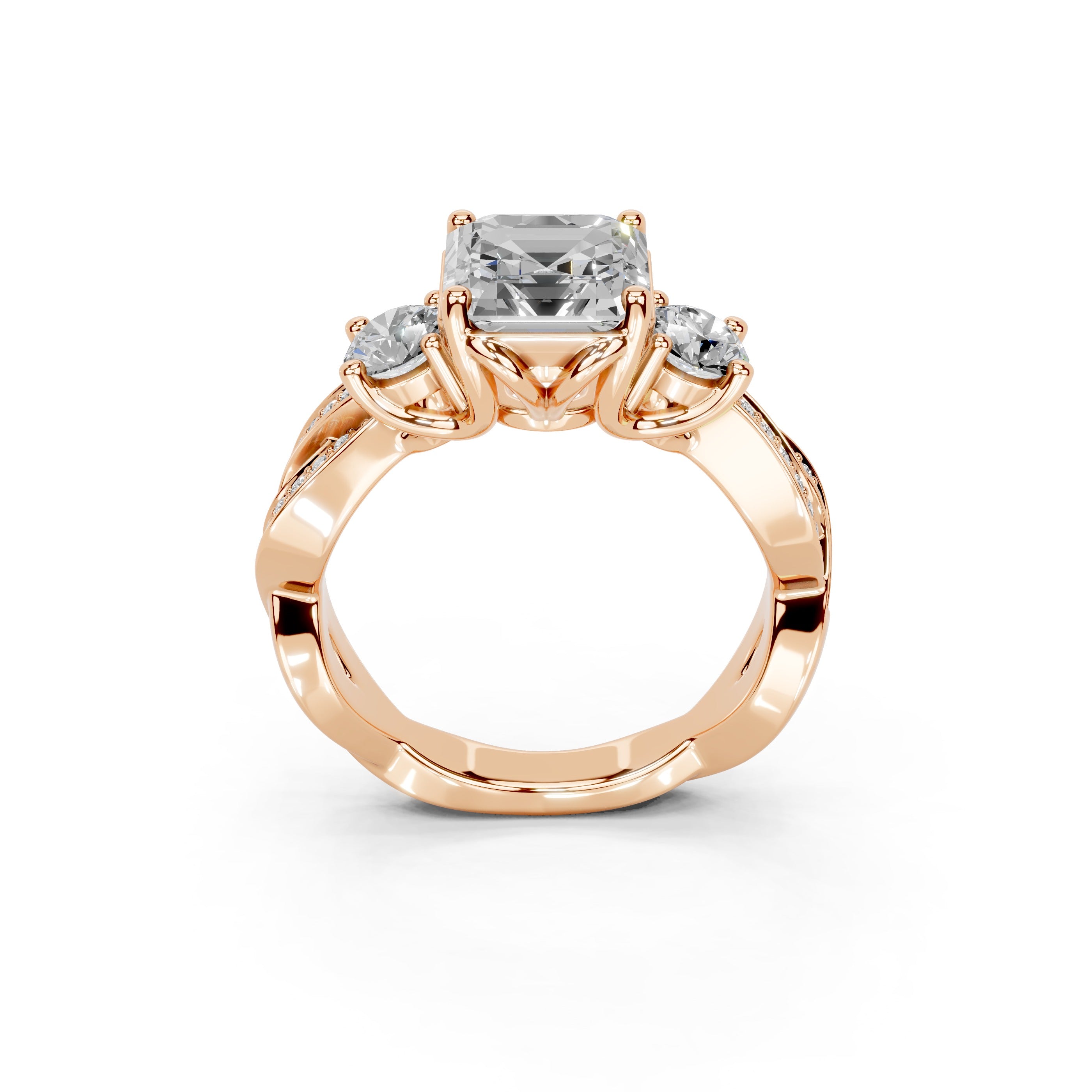 Asscher Cut Fancy Lab Grown Diamond Engagement Ring with Twisted Pave