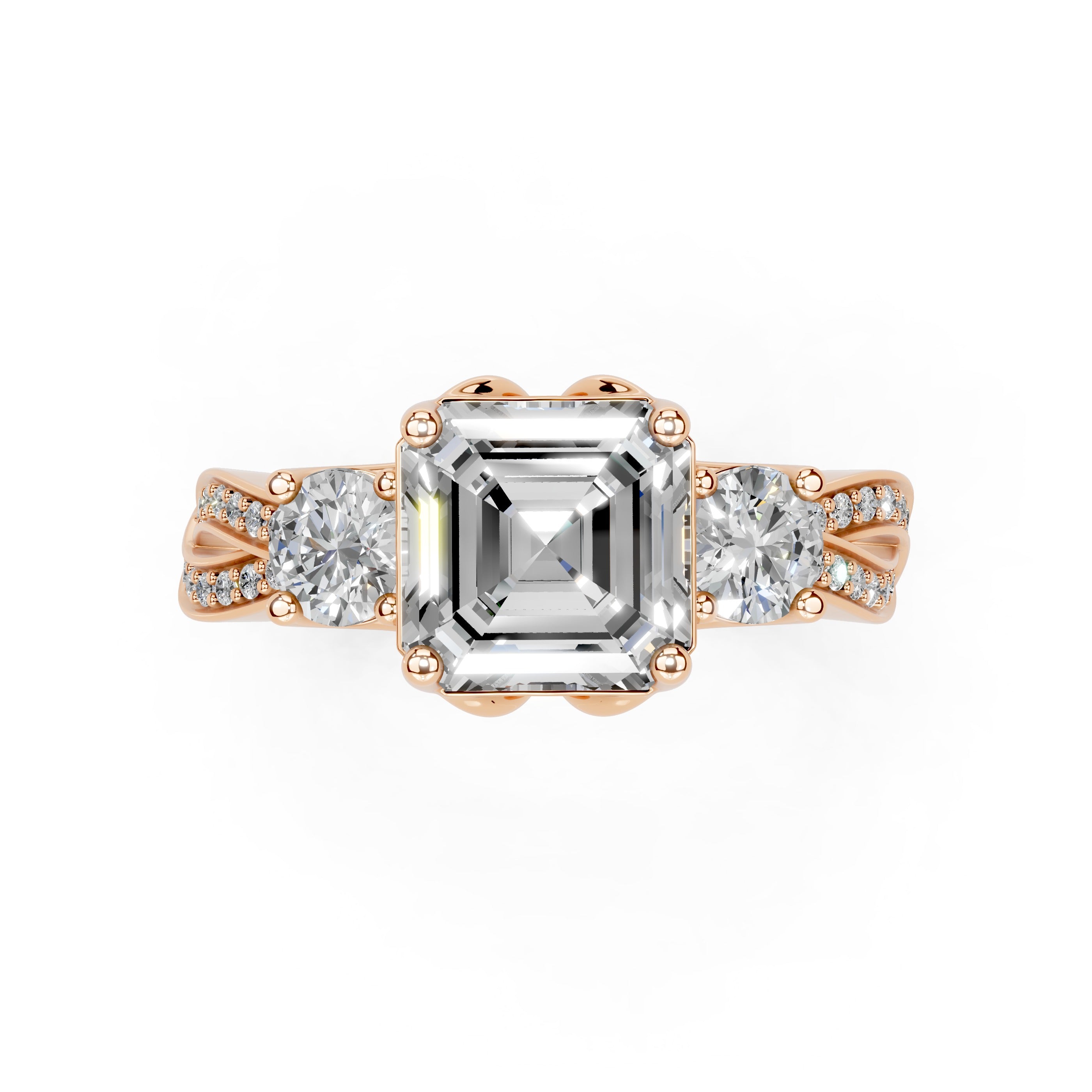 Asscher Cut Fancy Lab Grown Diamond Engagement Ring with Twisted Pave