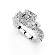 Asscher Cut Fancy Lab Grown Diamond Engagement Ring with Twisted Pave