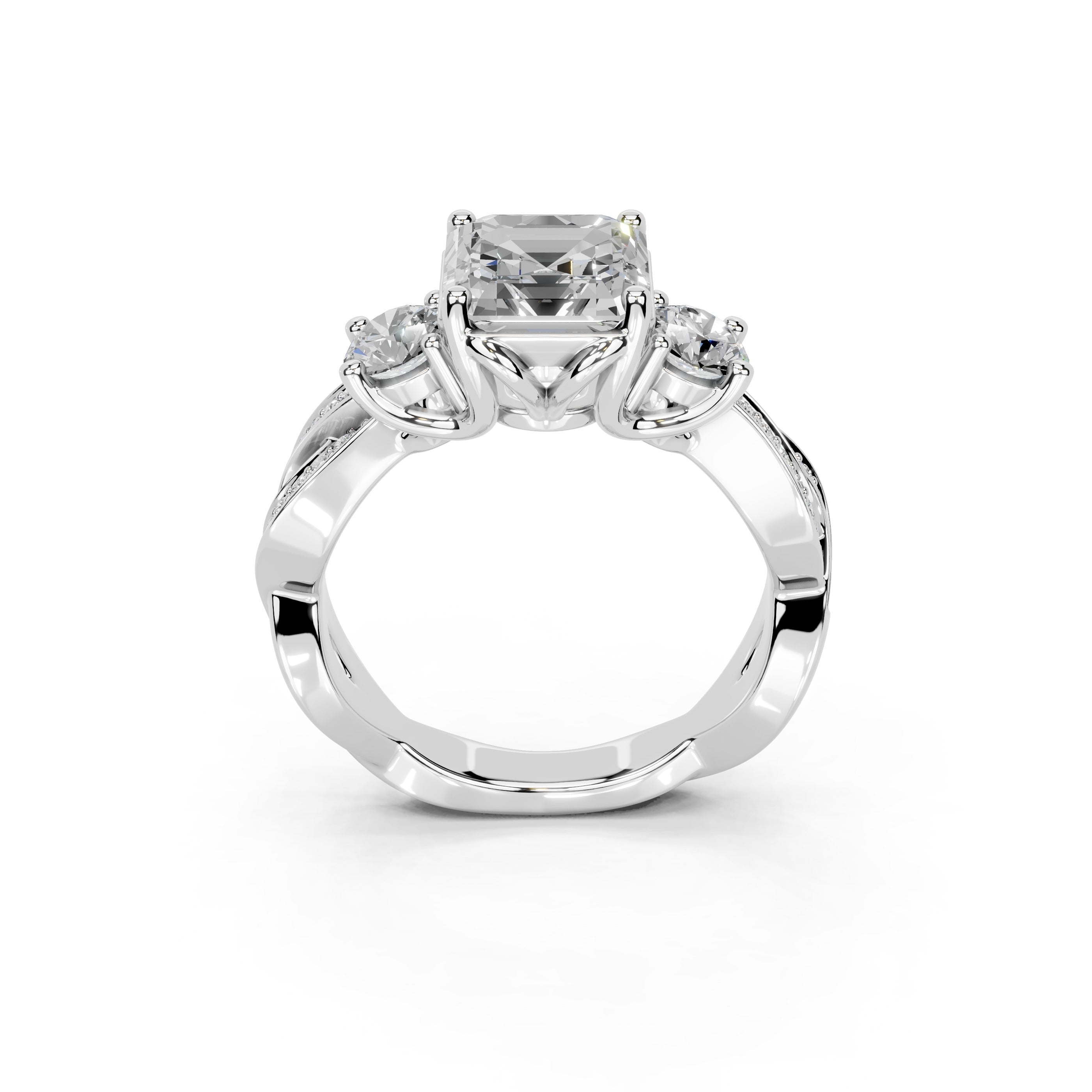 Asscher Cut Fancy Lab Grown Diamond Engagement Ring with Twisted Pave