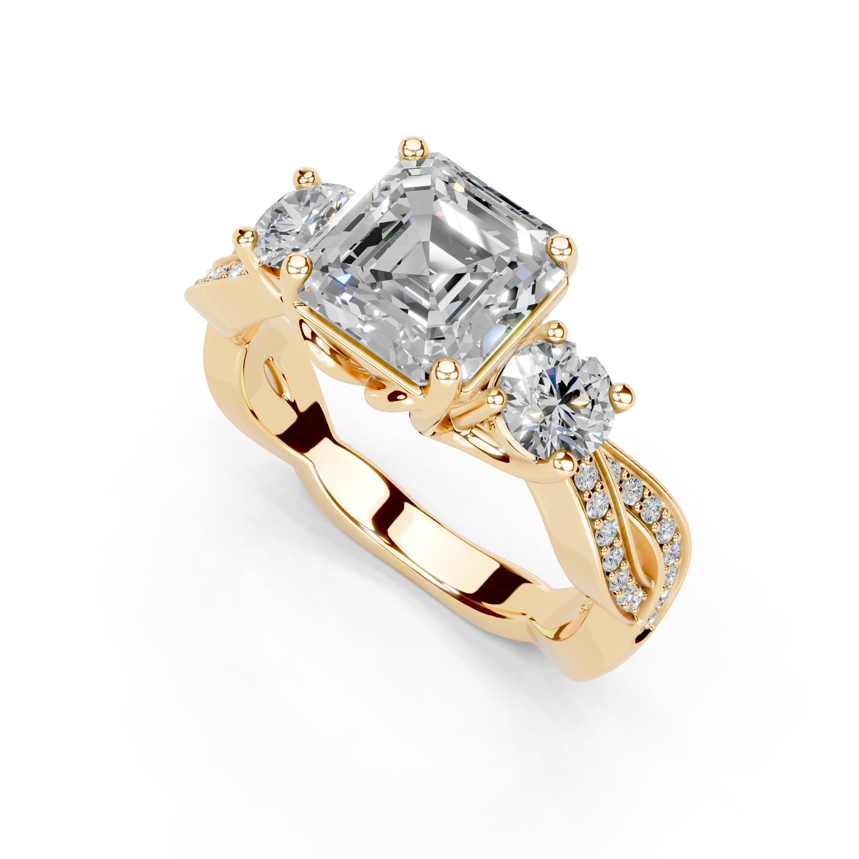 Asscher Cut Fancy Lab Grown Diamond Engagement Ring with Twisted Pave