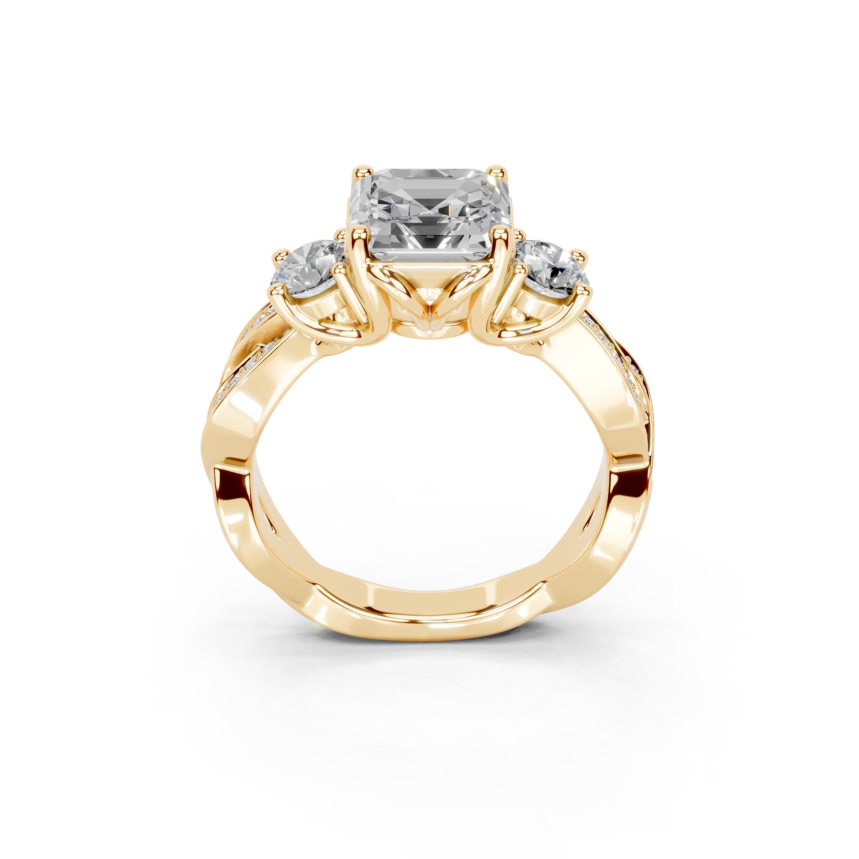 Asscher Cut Fancy Lab Grown Diamond Engagement Ring with Twisted Pave