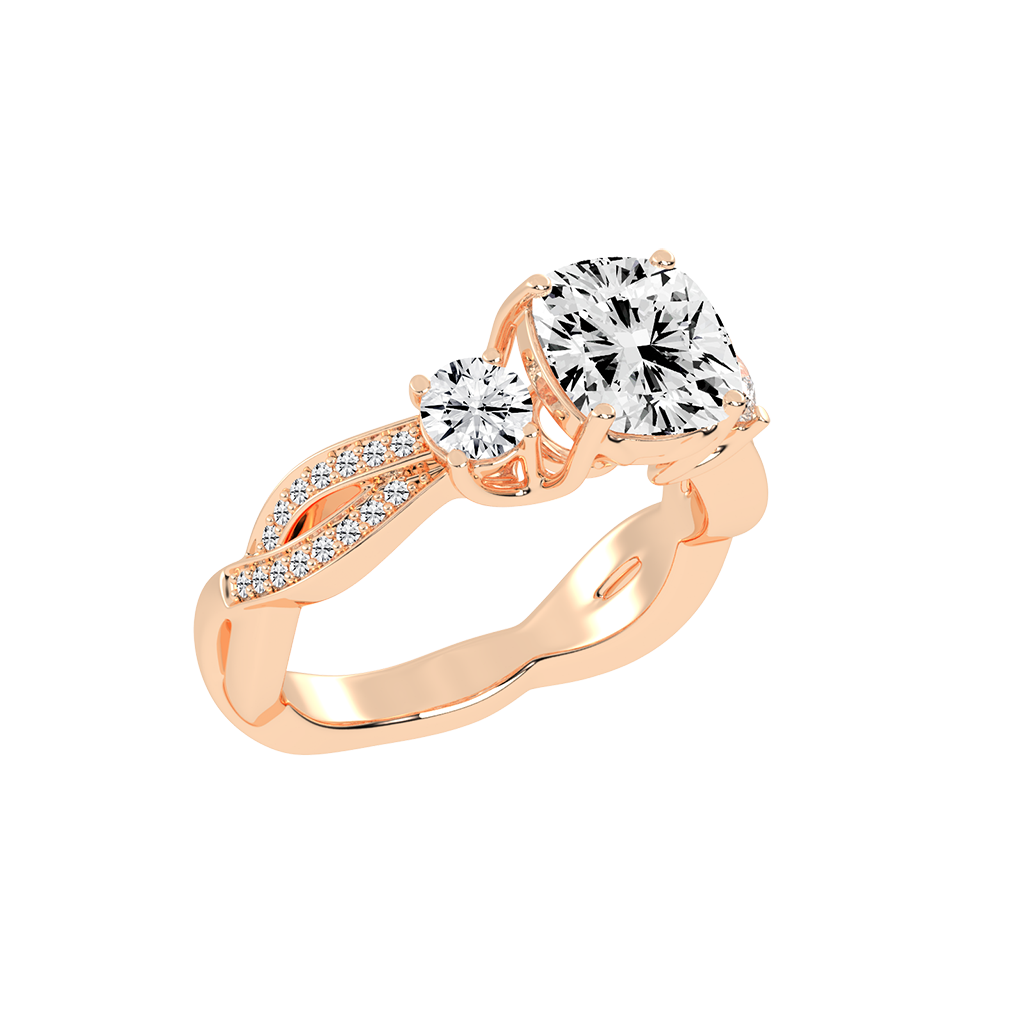 Cushion Cut Fancy Lab Grown Diamond Engagement Ring with Twisted Pave