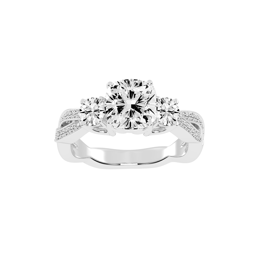 Cushion Cut Fancy Lab Grown Diamond Engagement Ring with Twisted Pave