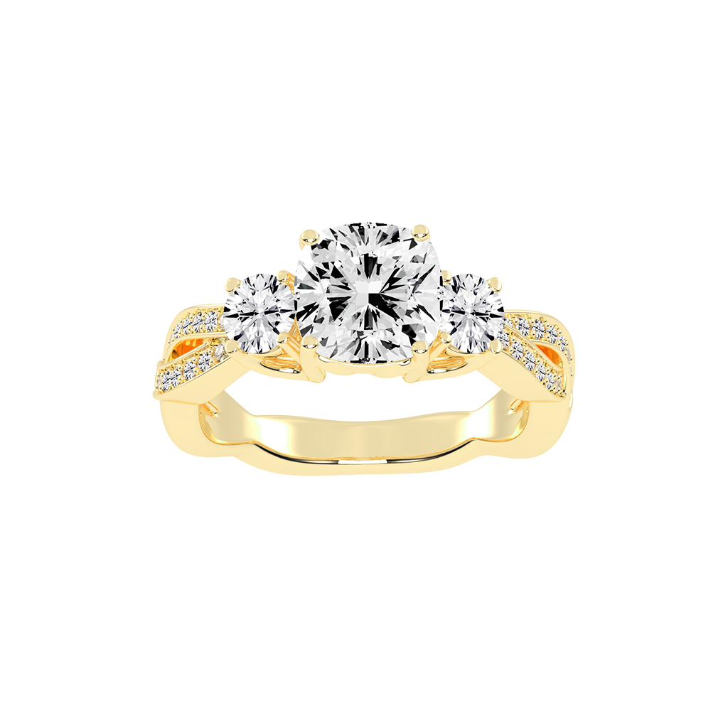 Cushion Cut Fancy Lab Grown Diamond Engagement Ring with Twisted Pave