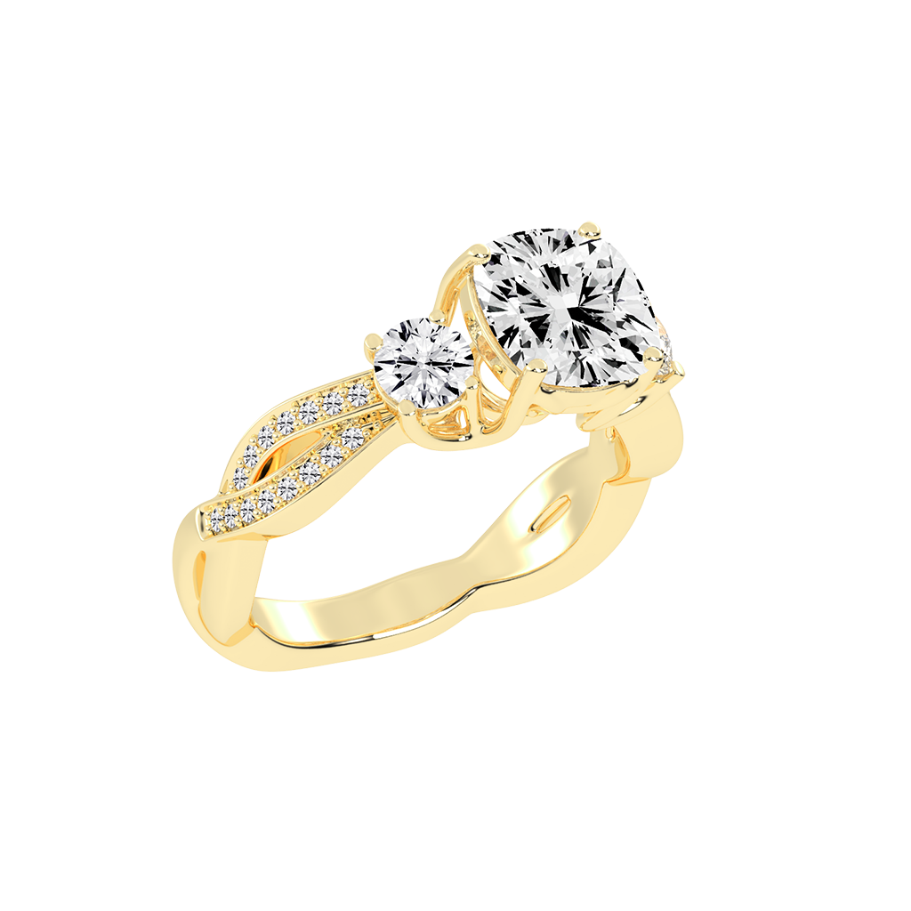 Cushion Cut Fancy Lab Grown Diamond Engagement Ring with Twisted Pave