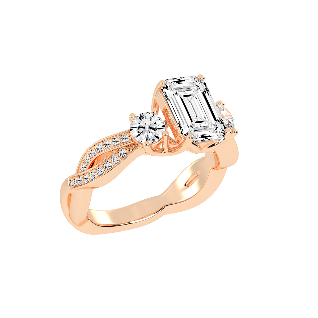 Emerald Cut Fancy Lab Grown Diamond Engagement Ring with Twisted Pave