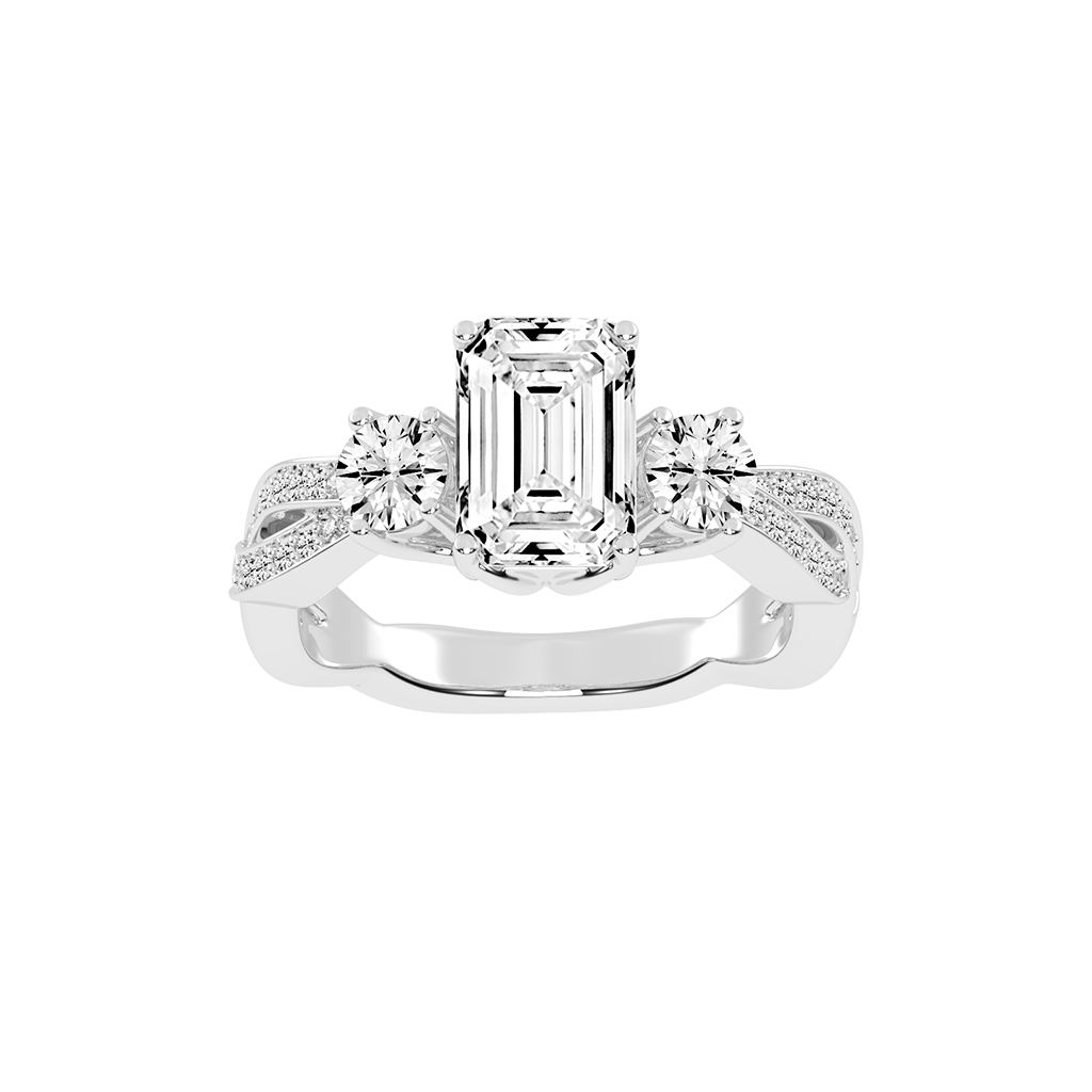 Emerald Cut Fancy Lab Grown Diamond Engagement Ring with Twisted Pave