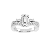 Emerald Cut Fancy Lab Grown Diamond Engagement Ring with Twisted Pave