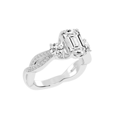 Emerald Cut Fancy Lab Grown Diamond Engagement Ring with Twisted Pave