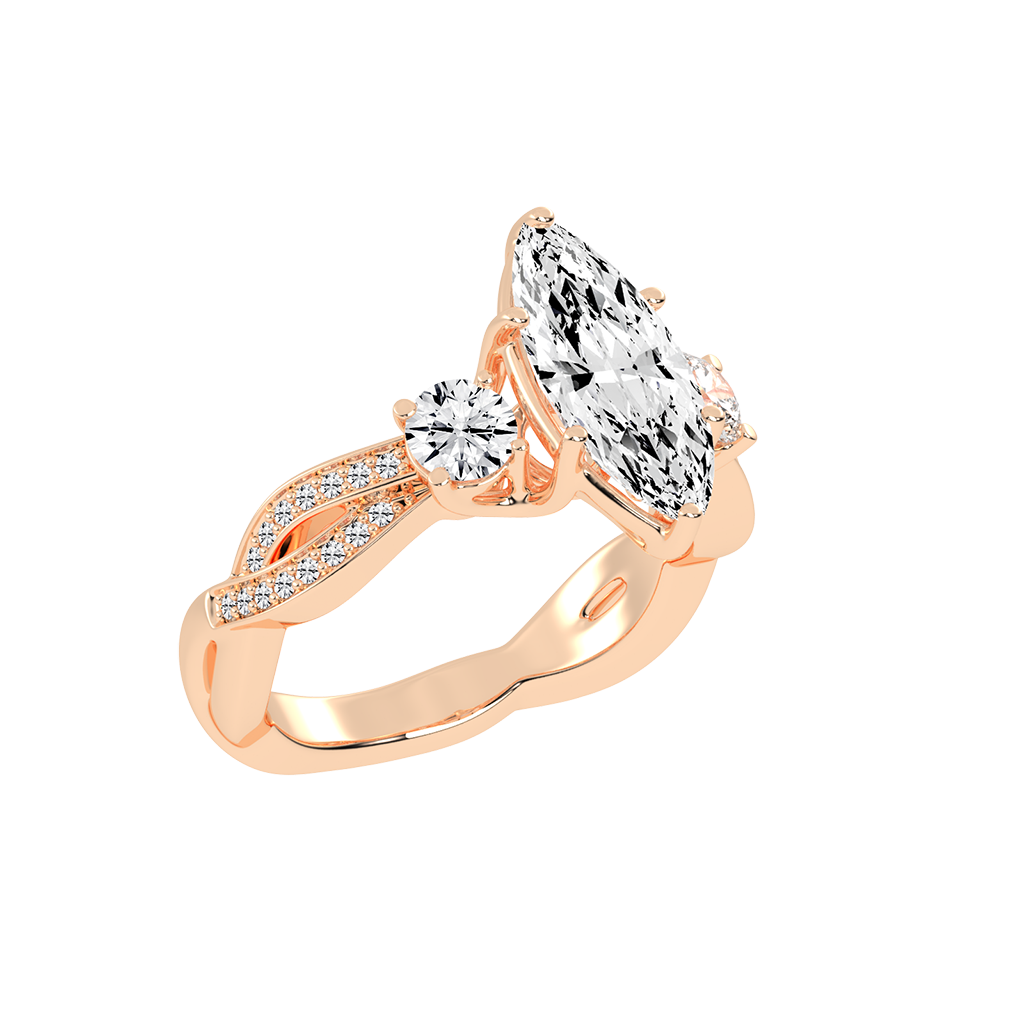 Marquise Cut Fancy Lab Grown Diamond Engagement Ring with Twisted Pave