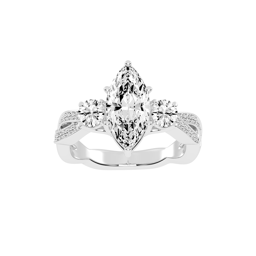 Marquise Cut Fancy Lab Grown Diamond Engagement Ring with Twisted Pave