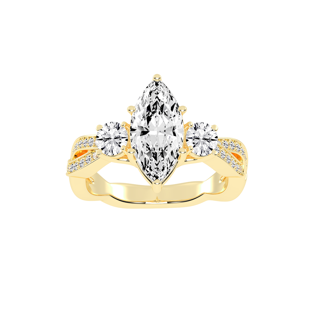 Marquise Cut Fancy Lab Grown Diamond Engagement Ring with Twisted Pave