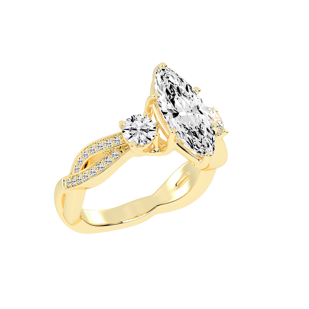 Marquise Cut Fancy Lab Grown Diamond Engagement Ring with Twisted Pave