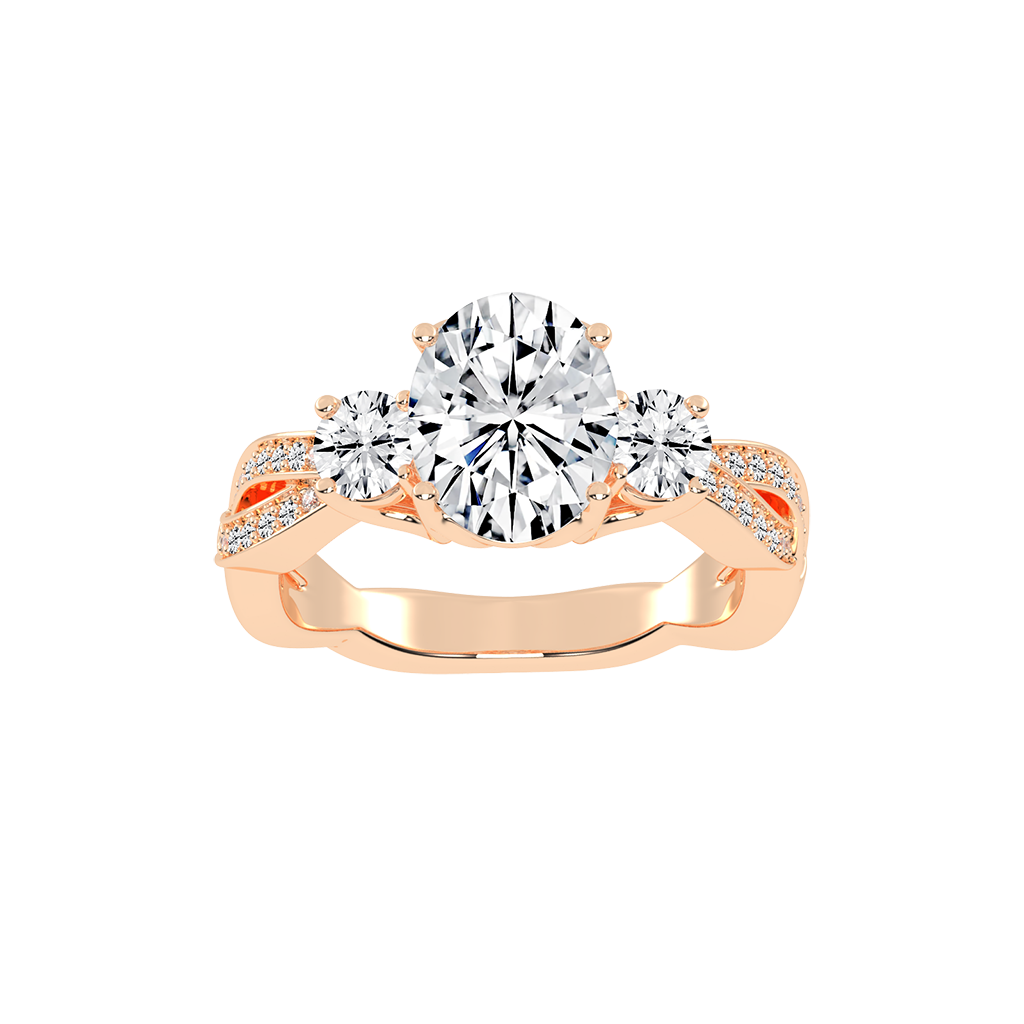 Oval cut Fancy Lab Grown Diamond Engagement Ring with Twisted Pave