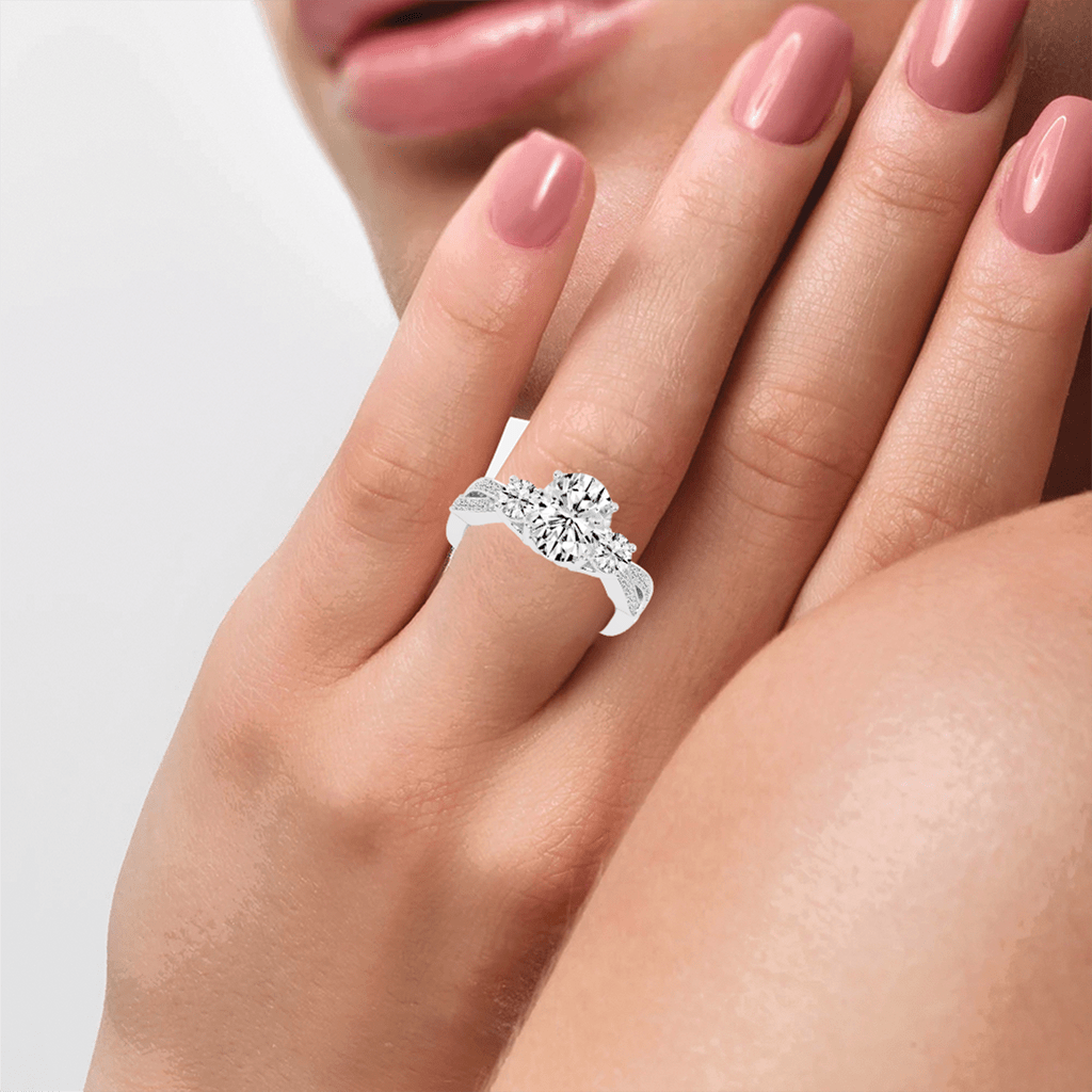 Oval cut Fancy Lab Grown Diamond Engagement Ring with Twisted Pave